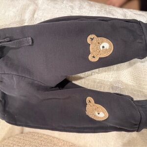 Kids Black Joggers with Bear Patch HUXBABY